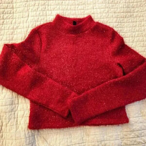 H&M sparkly cropped red sweater